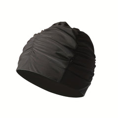 Unisex Pleated Cloth Swimming Cap Ear Protection Breathable Cap