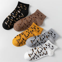 5 Pairs Leopard Crew Socks Soft & Comfy Women's Stockings