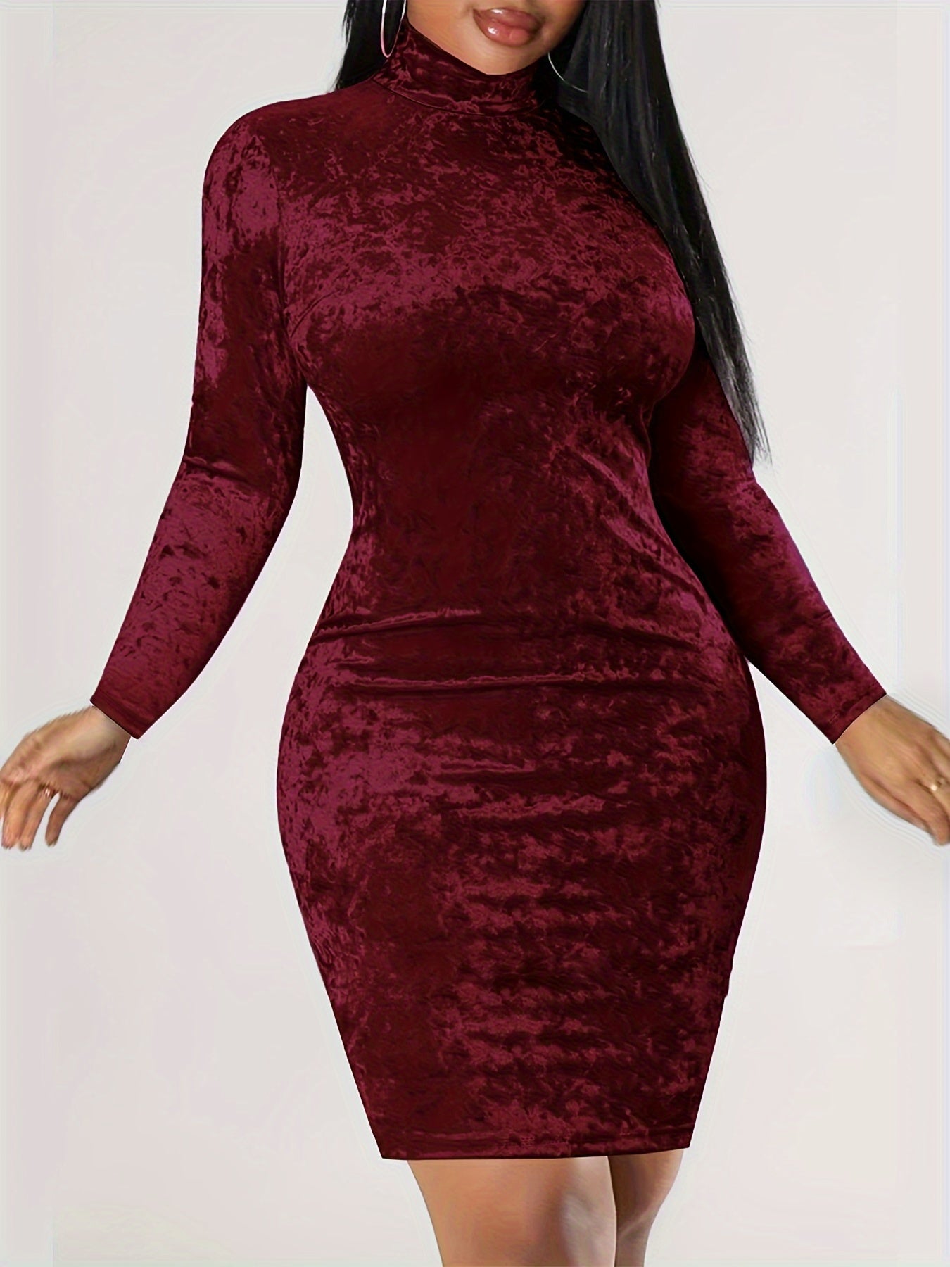 Solid Velvet Long Sleeve Bodycon Dress