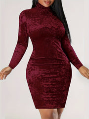 Solid Velvet Long Sleeve Bodycon Dress