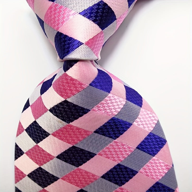 Plaid Tie Men's Jacquard Woven Necktie Set Pink Yellow