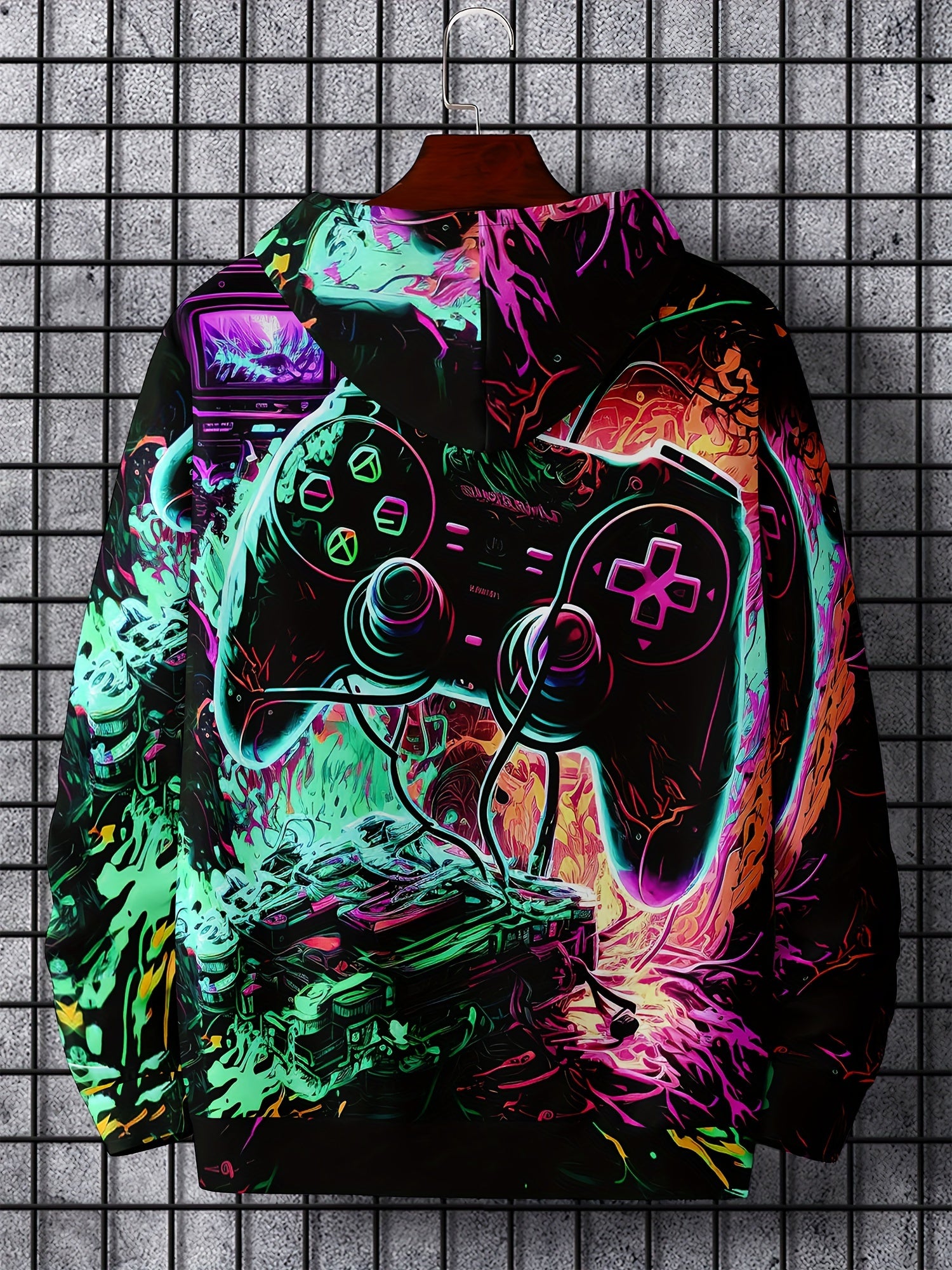 Gamepad Print Hoodie for Men Graphic Pullover with Pocket