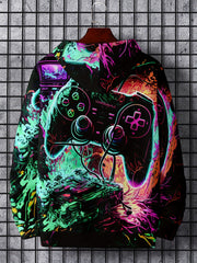 Gamepad Print Hoodie for Men Graphic Pullover with Pocket