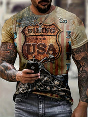Motorcycle Print Men's Casual Street Style Tee Shirt For Summer