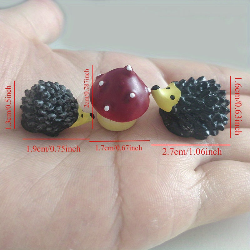 Cute Hedgehog Mushroom Micro Landscape Resin Figurines