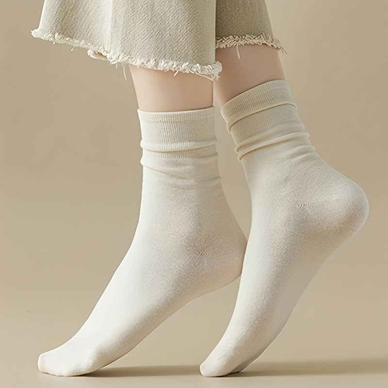 5 Pairs Solid Socks Comfy & Breathable Women's Stockings