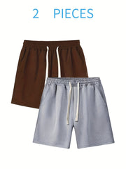 Men's Casual Drawstring Gym Shorts for Running - 2pcs Set