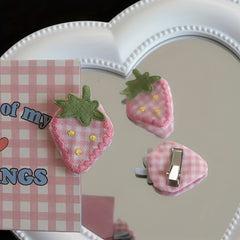 2pcs Girls Pink Strawberry Hairpins Sweet Hair Accessories