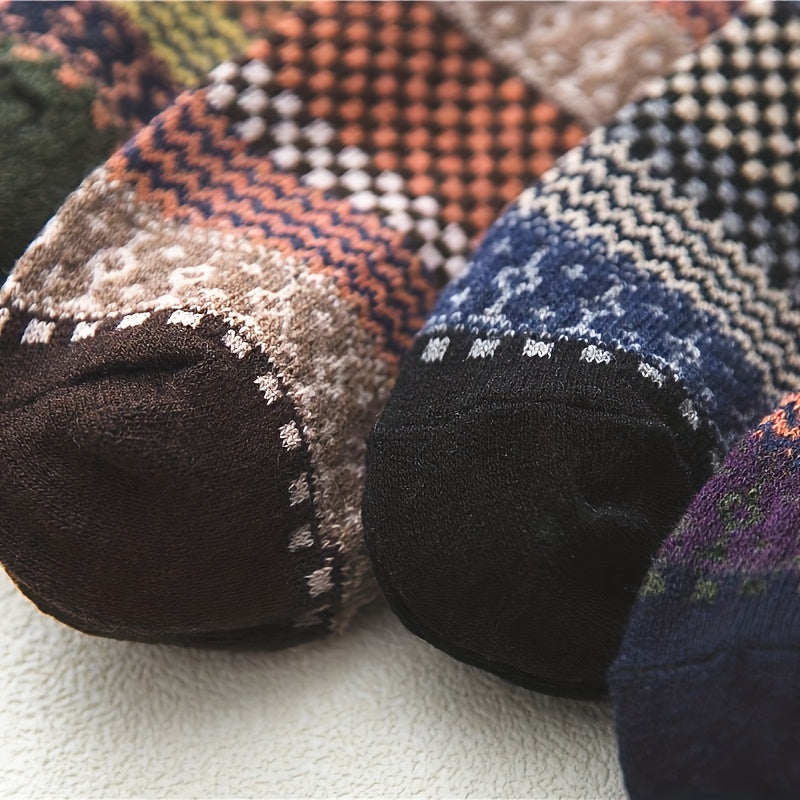 5 Pairs Outdoor Warm Soft Cotton Mid-calf Wool Socks for Autumn and Winter