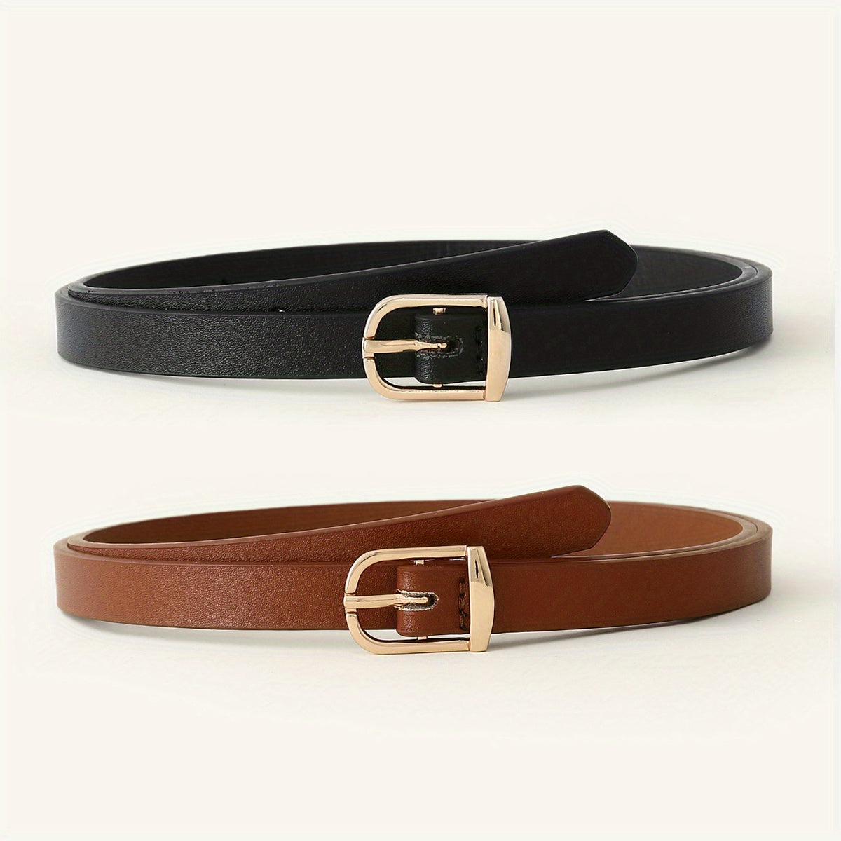 2pcs Pin Buckle Thin PU Belt Vintage Jeans Pants Belt For Women