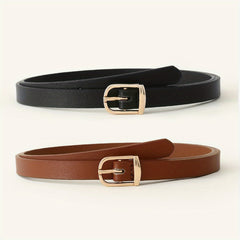 2pcs Pin Buckle Thin PU Belt Vintage Jeans Pants Belt For Women