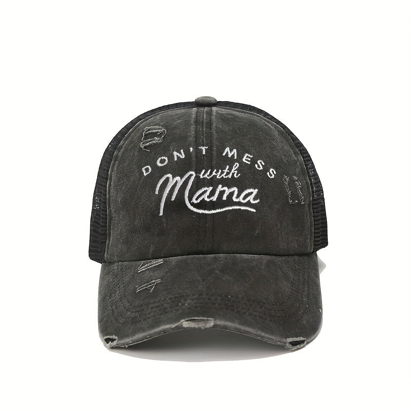 Ponytail Trucker Hat Distressed Baseball Cap Mesh Breathable Dad Hats For Women
