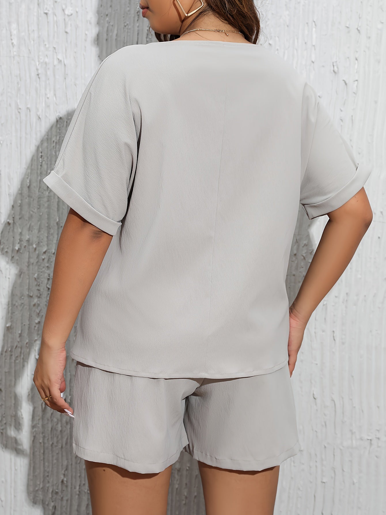 Solid Top & Shorts Set With Pockets