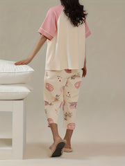 Bunny Print Pajamas Set Short Sleeve Top & Crop Pants