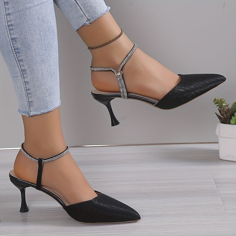 Rhinestone Stiletto Heel Sandals Point Toe Summer Glitter Dress Shoes