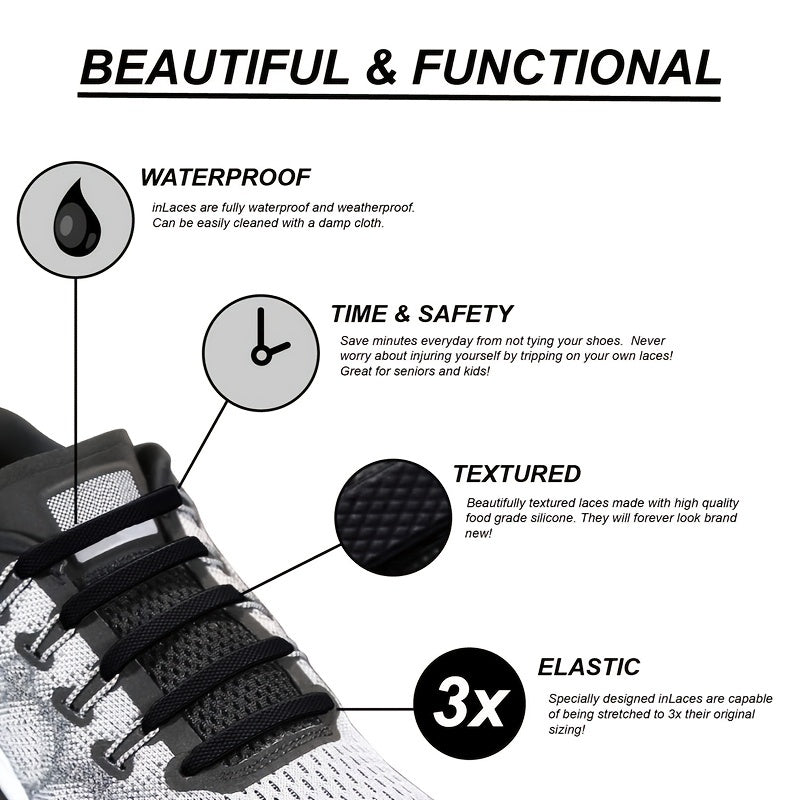 Silicone Tieless Lazy Shoe Laces Waterproof I-shaped Shoe Laces
