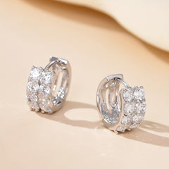 Double Row Sparkle Silver Earrings for Women
