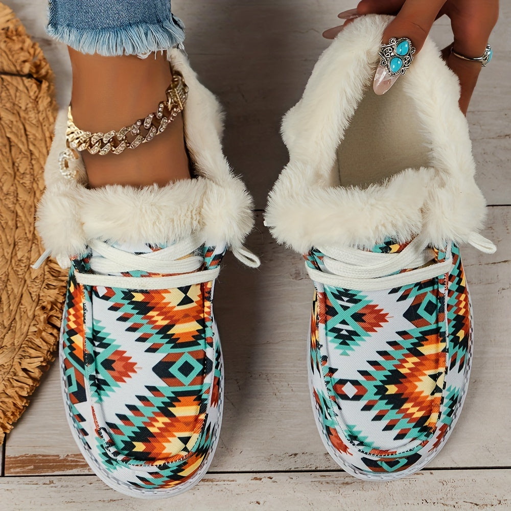 Women's Geometric Snow Shoes Warm & Lightweight Outdoor Low Top