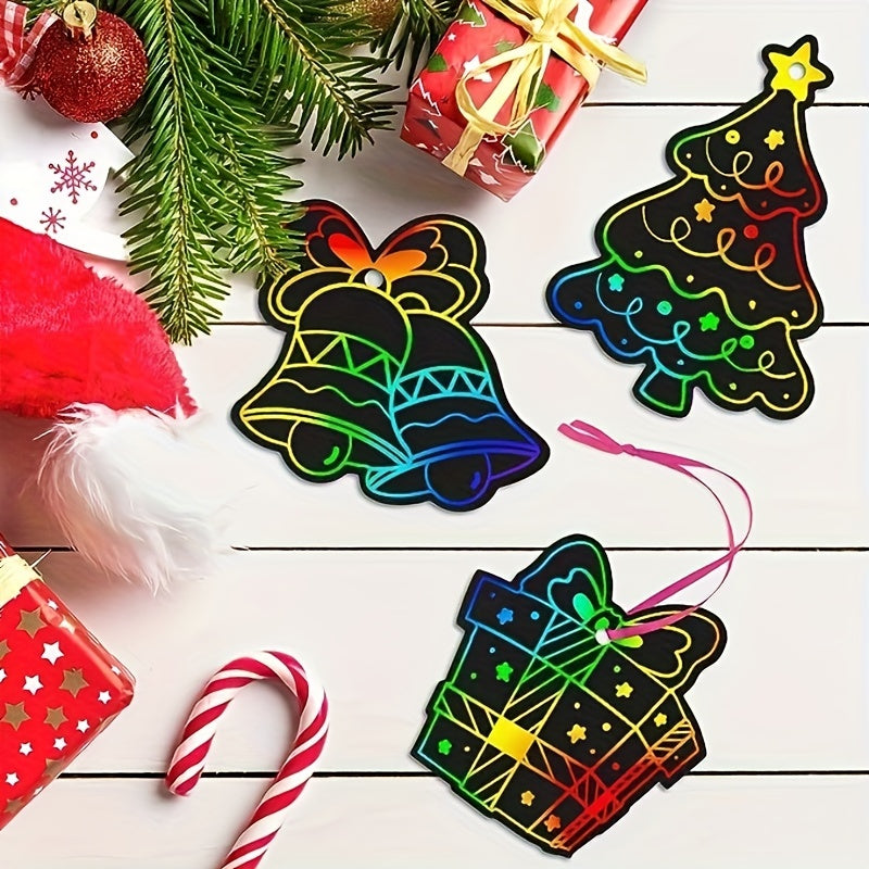 48pcs Rainbow Scratch Christmas Ornaments with Ribbons & Styluses