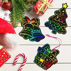 48pcs Rainbow Scratch Christmas Ornaments with Ribbons & Styluses