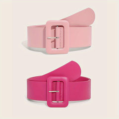 Pink PU Wide Belt Square Buckle Decorative Waistband For Women