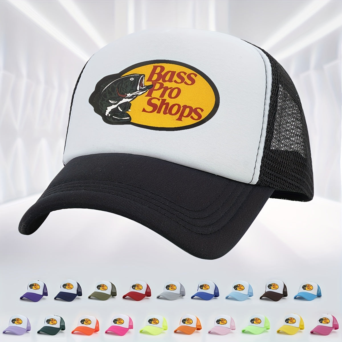 Hip Hop Mesh Trucker Hat Unisex Candy Block Fish Print Baseball Cap