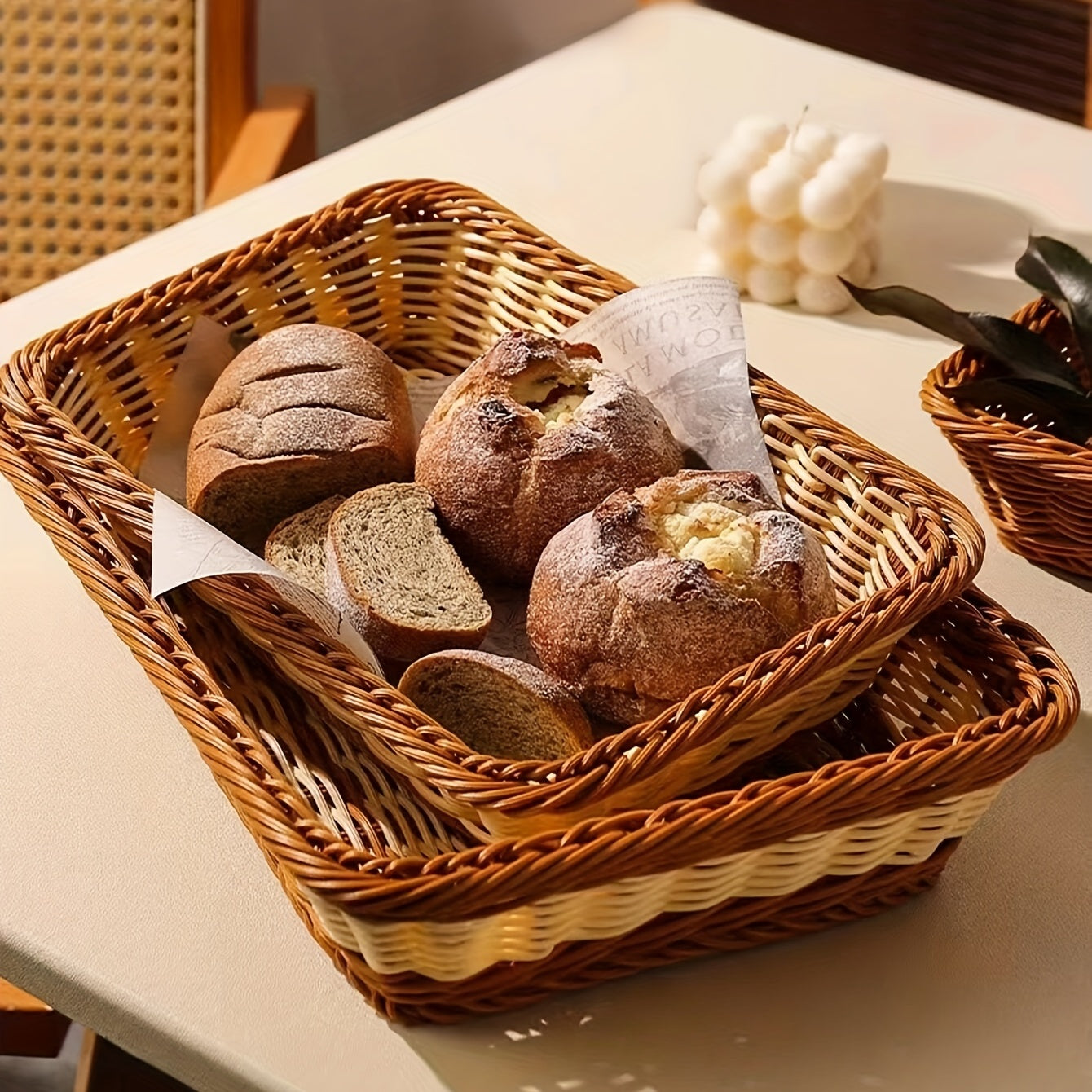 Rattan Weaving Dessert Display Basket for Fruit Bread & Living Room Decor