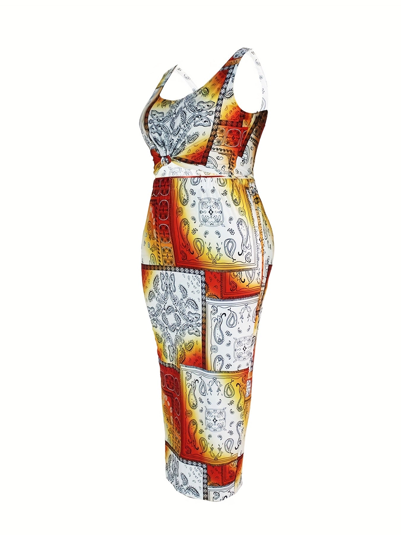 Colorblock Paisley Print Tank Top & Skirt 2 Piece Set