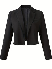 Solid Cropped Blazer Lapel Long Sleeve Work Office Outerwear Women's Clothing