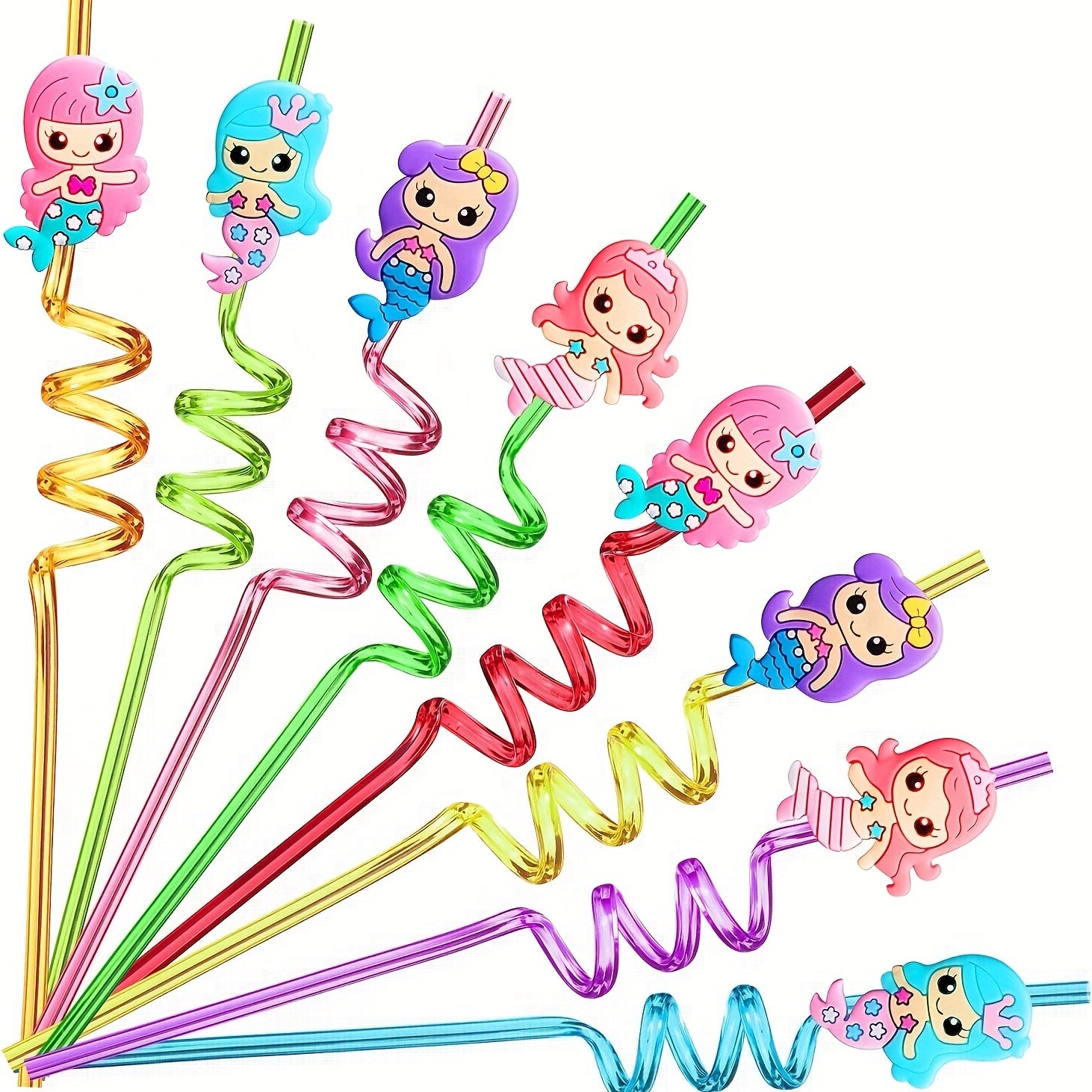 24pcs Mermaid Party Favors Mermaid Girl Straws Under The Sea Party Supplies