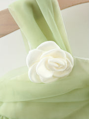 Mesh Girls Puffy Skirt with Corsage & Bow Decors for Wedding Party Ceremony