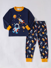 Boys Rocket Solar System Print Pajama Set Long Sleeve Round Neck Top & Pants