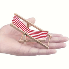 Wooden Beach Chairs Folding Red Striped for Dollhouses