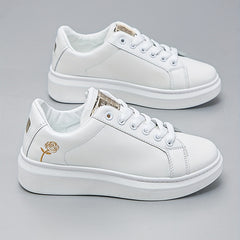 Women's Rose Pattern Skate Shoes Lace Up Thick Sole Flat Shoes