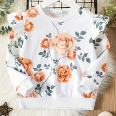 Girls Fall Leaves Graphic Sweatshirt Comfort Fit Long Sleeve Top