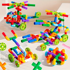 Colorful Pipe Building Blocks Educational Learning Toys with Wheels Base