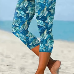 Turtles Print Cropped Leggings Slim Casual Leggings Women's Clothing