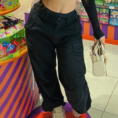 High Waist Cargo Pants Straight Leg Overalls Women