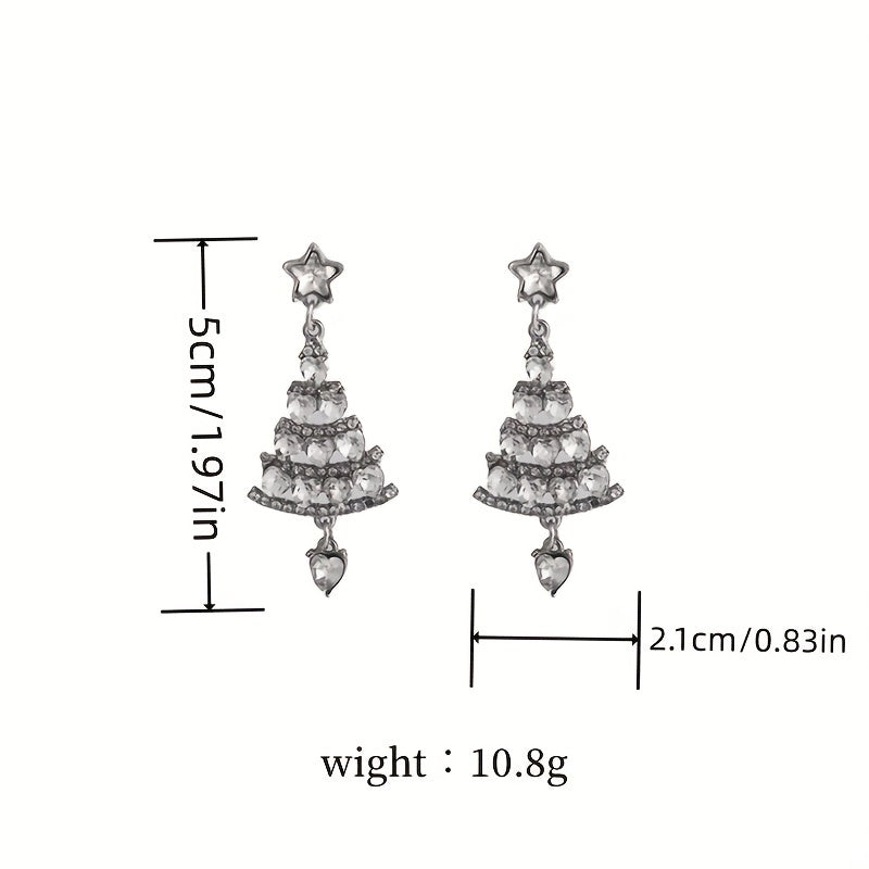 Cartoon Rhinestone Christmas Tree Earrings Holiday Gift