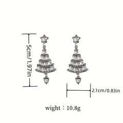 Cartoon Rhinestone Christmas Tree Earrings Holiday Gift