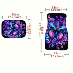 4pcs Abstract Butterfly Car Floor Mat Water absorbent Non slip Stain resistant