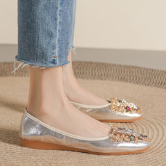 Rhinestone Ballet Flats Pointed Toe Soft Sole Slip On Shoes