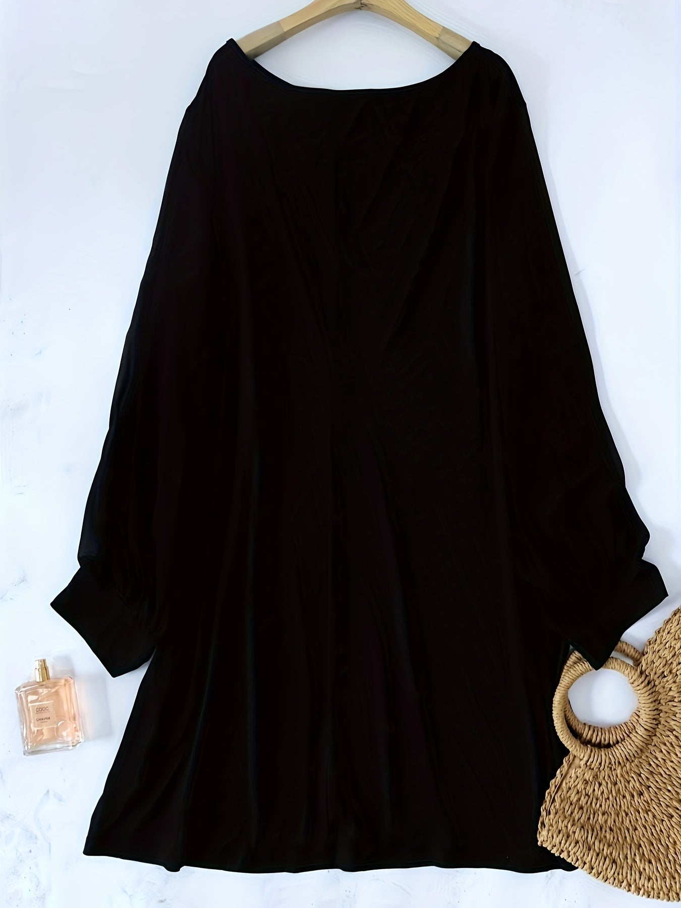 Casual Dress Women's Plus Solid Mesh Long Sleeve Round Neck Dress