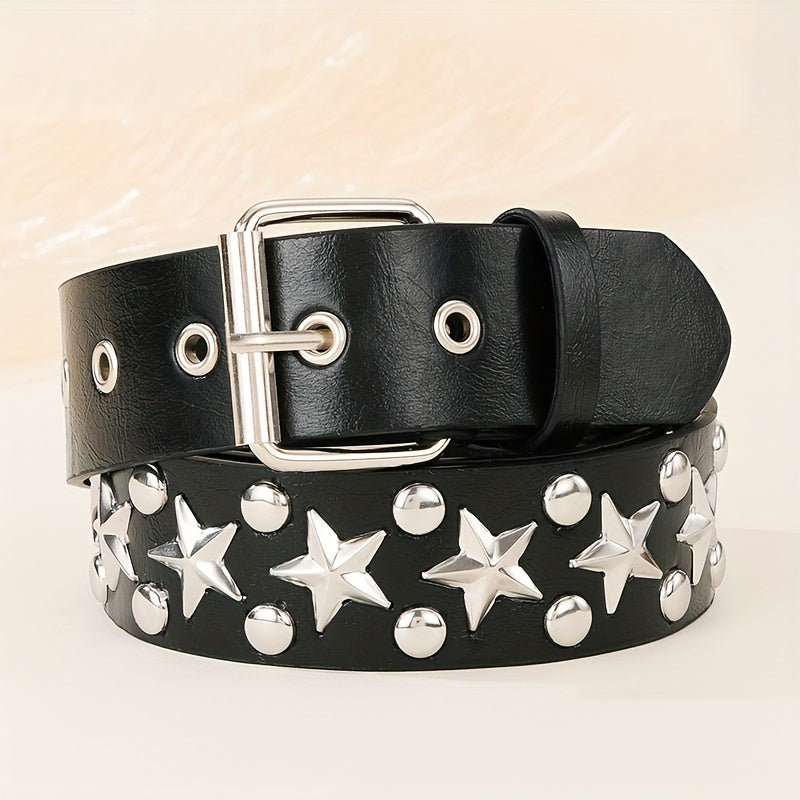 Y2K Rivet PU Belt Square Pin Buckle Hip Hop Waistband