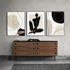 Set Of 3 Boho Matisse Canvas Poster Beige Abstract Line Art Canvas Paintings