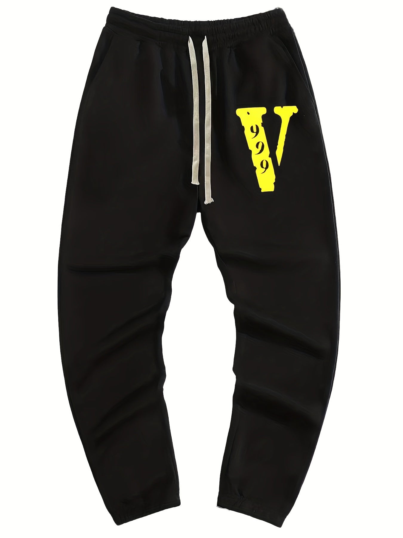 Yellow V Print Men's Drawstring Pocket Sweatpants