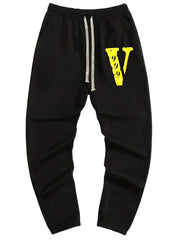 Yellow V Print Men's Drawstring Pocket Sweatpants