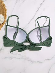 Green Twist Tie Back Bikini Top V Neck High Strech Spaghetti Straps Beachwear