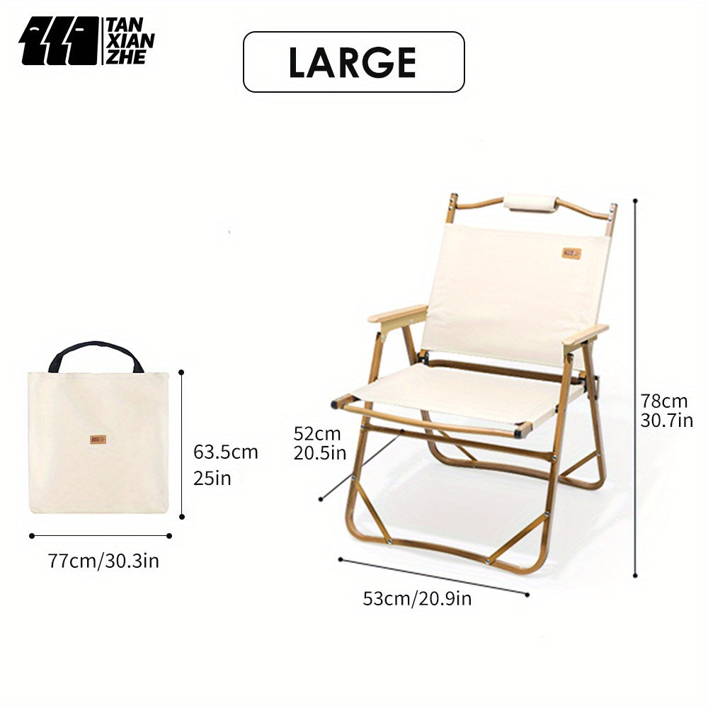 Folding Beach Chair Wooden Handle for Picnics Fishing BBQs