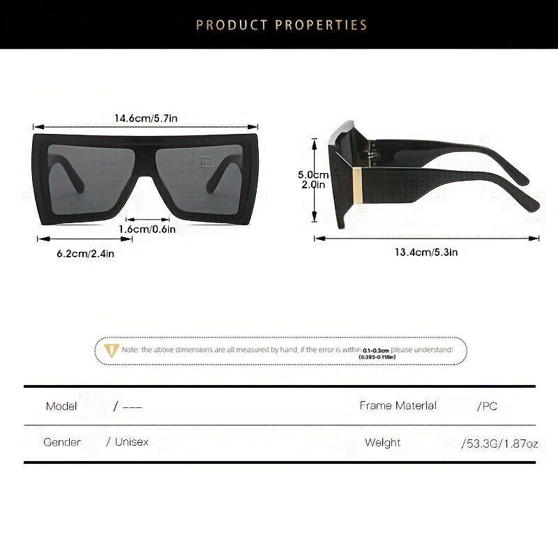 Square One piece Sunglasses For Men Retro Large Frame Glasses With Leather Case